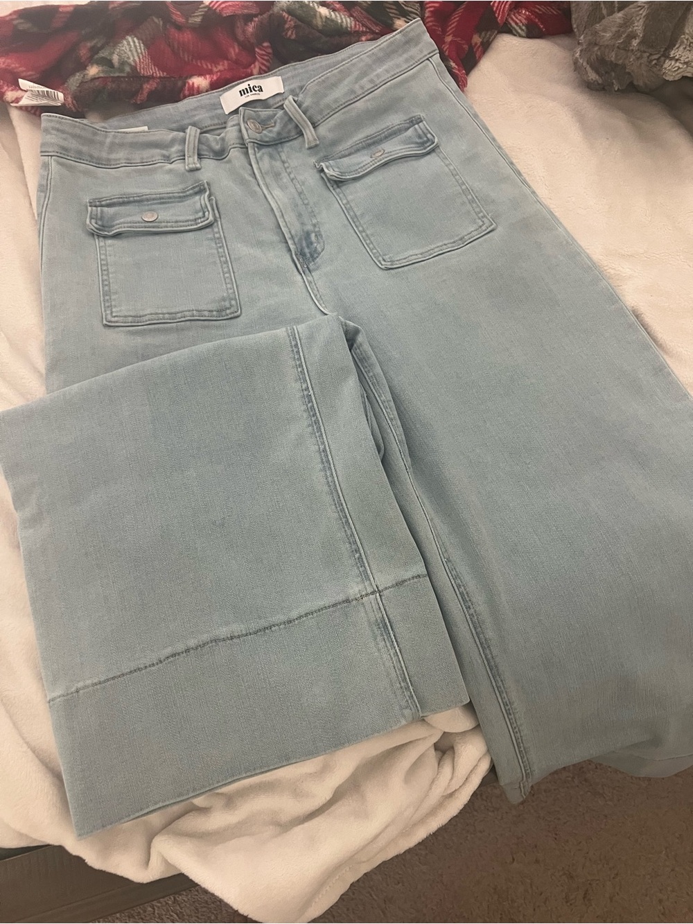 MICA Pale Blue Wide-Leg Jeans with Front Patch Pockets 30